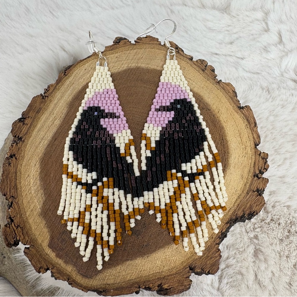 Beaded Fringe Raven Earrings